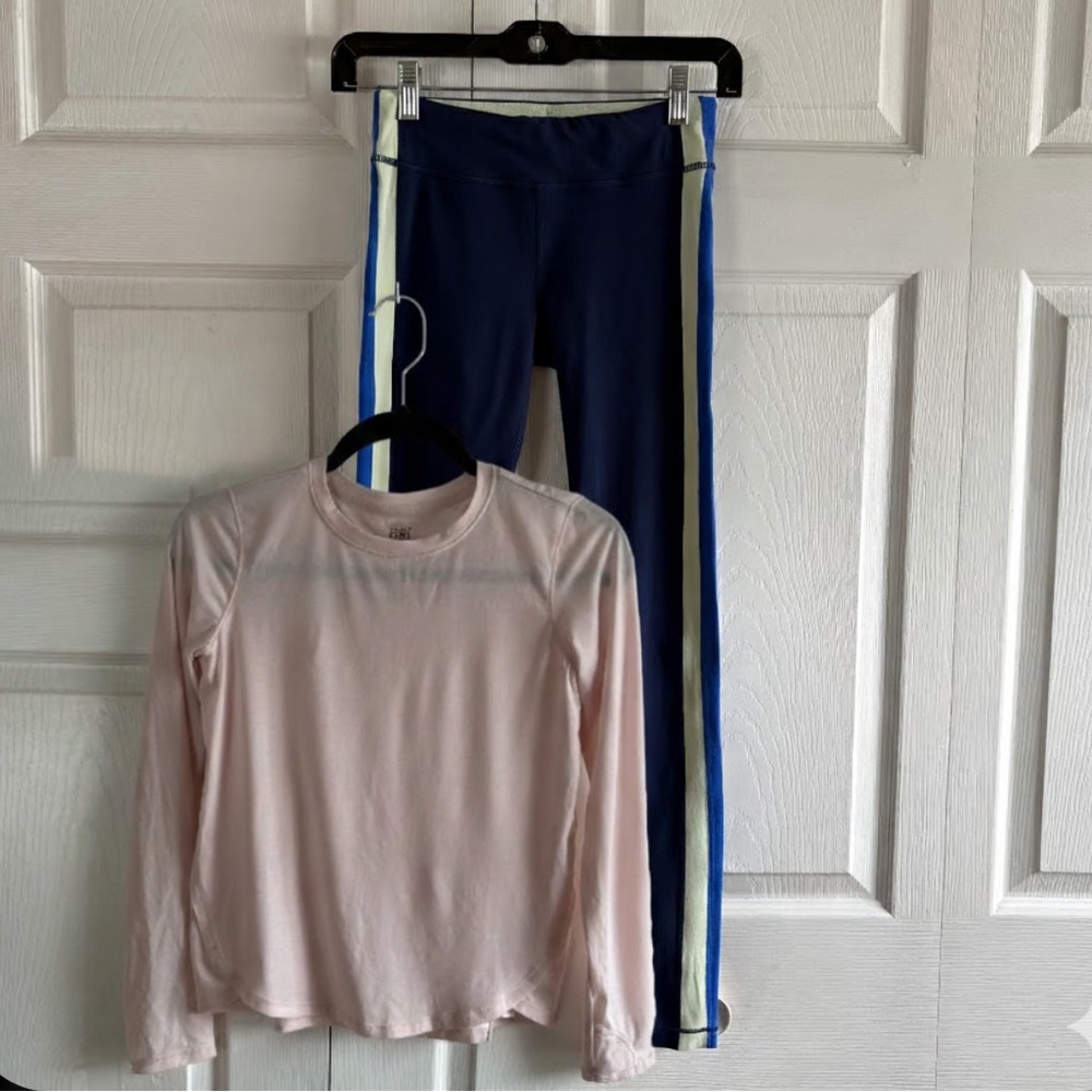 Lot of Athleta Girl Light Pink Long Sleeve Top Blue Pants Practice Dance L 12